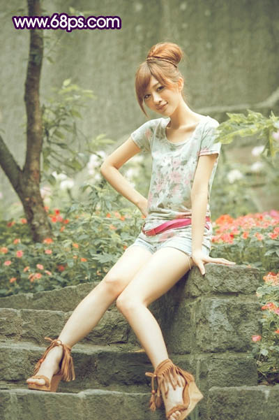 Photoshop调出外景女孩照片柔和的古典黄绿色