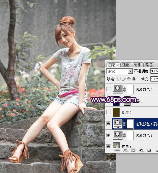 Photoshop调出外景女孩照片柔和的古典黄绿色