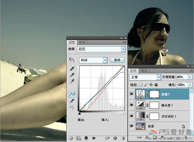 ps快速调出外女孩照片古典暗调青黄色