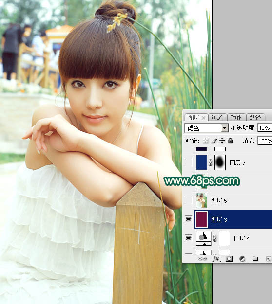 Photoshop将美女图片调出柔美的粉青色