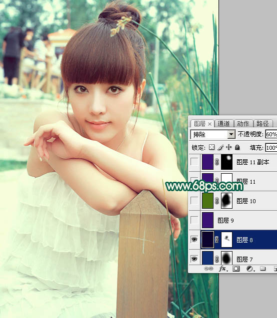 Photoshop将美女图片调出柔美的粉青色