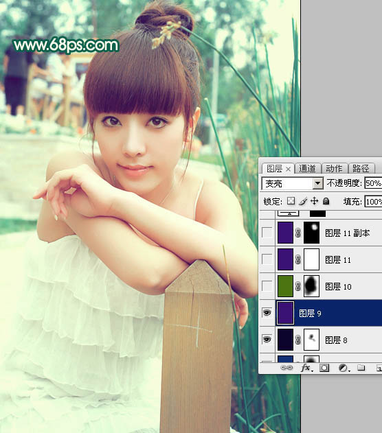 Photoshop将美女图片调出柔美的粉青色