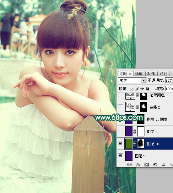Photoshop将美女图片调出柔美的粉青色
