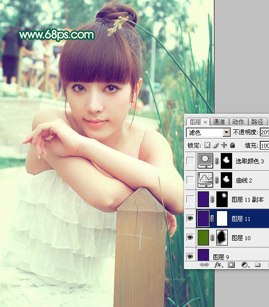 Photoshop将美女图片调出柔美的粉青色
