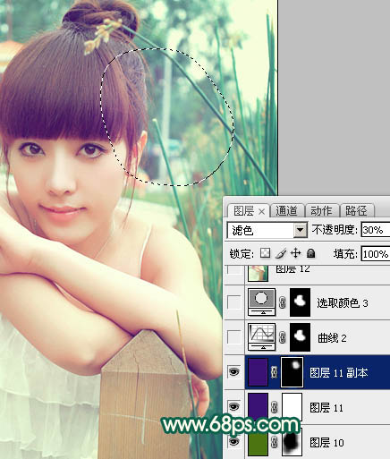 Photoshop将美女图片调出柔美的粉青色