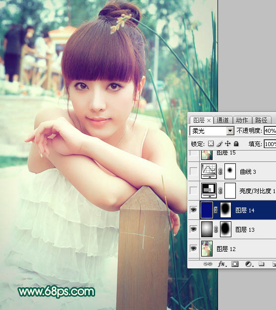 Photoshop将美女图片调出柔美的粉青色
