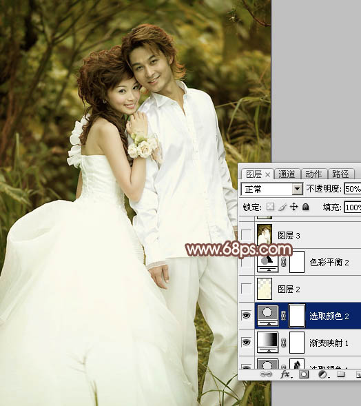 Photoshop调出甜美的淡褐色外景婚片