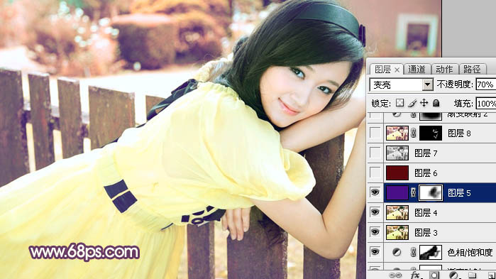 Photoshop将外景人物图片调成甜美的淡粉色