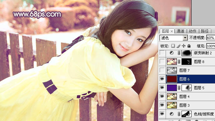 Photoshop将外景人物图片调成甜美的淡粉色