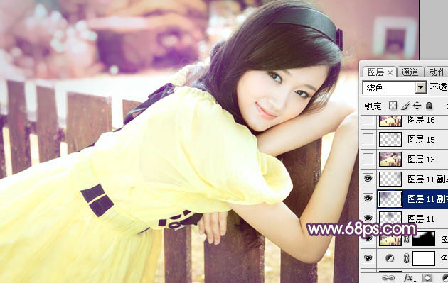 Photoshop将外景人物图片调成甜美的淡粉色