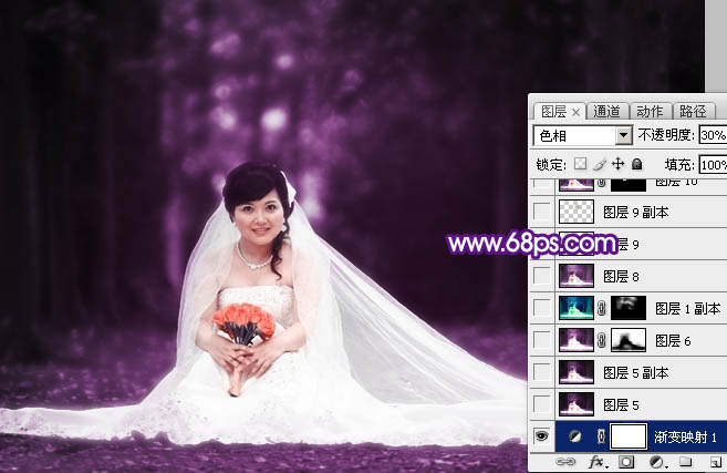 Photoshop图片处理教程之打造超梦幻的紫色婚片