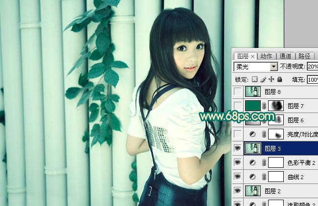 Photoshop将美女图片调出淡淡的古典青色调