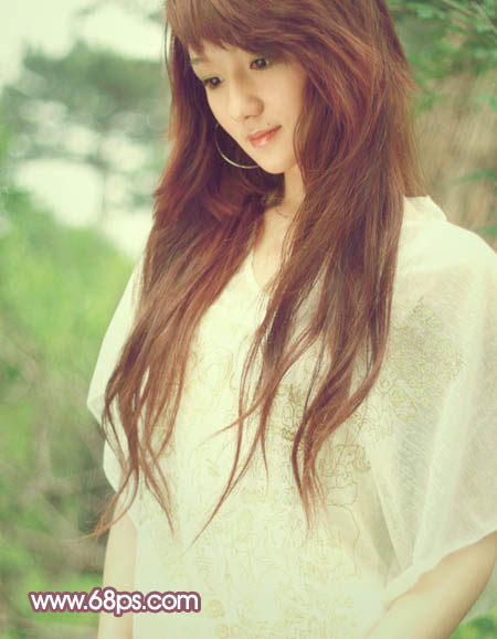 Photoshop将外景女孩图片调成清爽的黄褐色