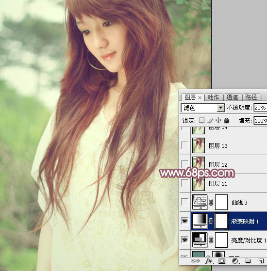 Photoshop将外景女孩图片调成清爽的黄褐色
