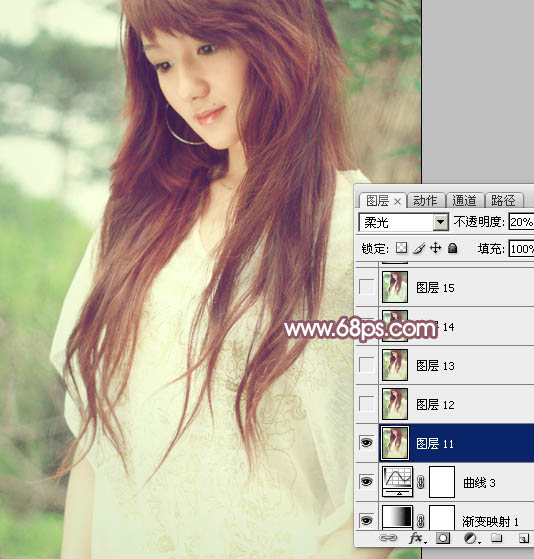 Photoshop将外景女孩图片调成清爽的黄褐色