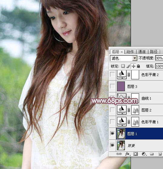 Photoshop将外景女孩图片调成清爽的黄褐色