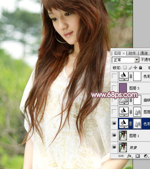 Photoshop将外景女孩图片调成清爽的黄褐色