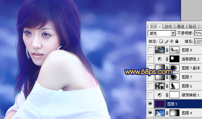 Photoshop将外景人物图片调出绚丽多彩的蓝色调