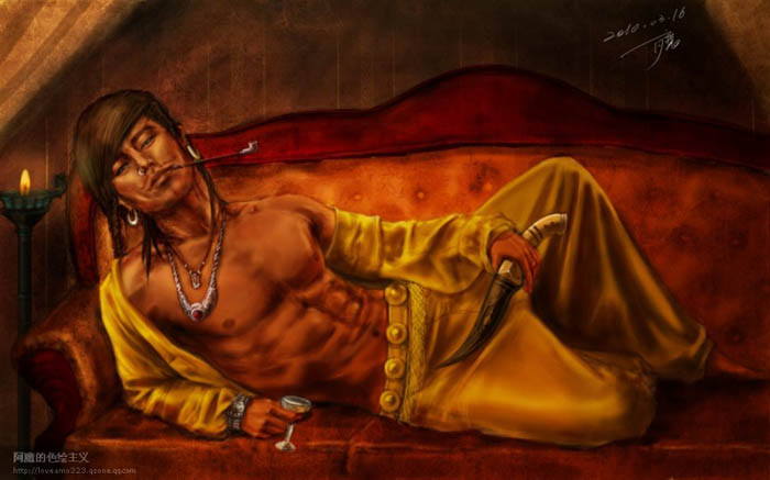 photoshop鼠绘叼着烟斗的少数民族帅哥