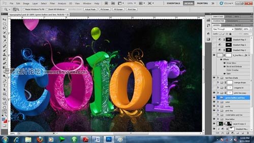 Photoshop 制作绚丽多彩的3D艺术字