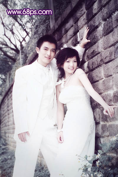 Photoshop制作古典暗调蓝紫色外景婚片