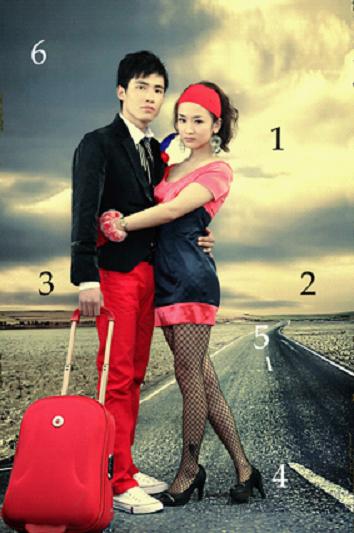 Photoshop将外景情侣照片调成流行的暖橙色