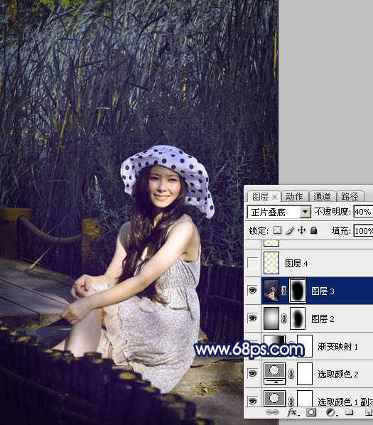 Photoshop打造暗调青紫色外景人物图片
