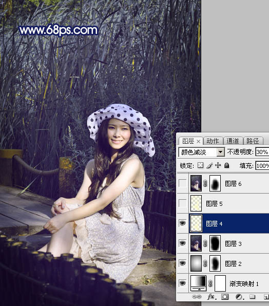 Photoshop打造暗调青紫色外景人物图片