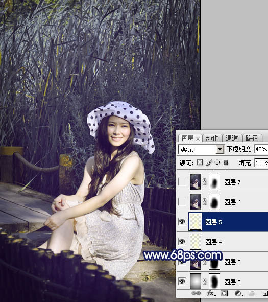 Photoshop打造暗调青紫色外景人物图片
