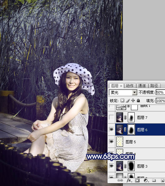 Photoshop打造暗调青紫色外景人物图片