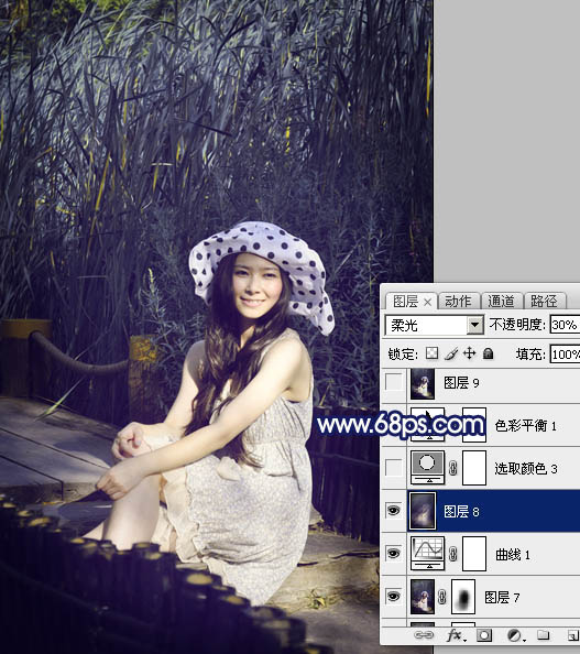 Photoshop打造暗调青紫色外景人物图片