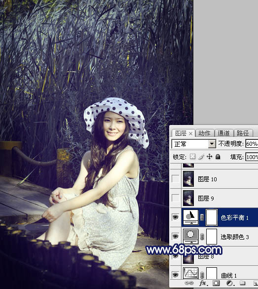 Photoshop打造暗调青紫色外景人物图片