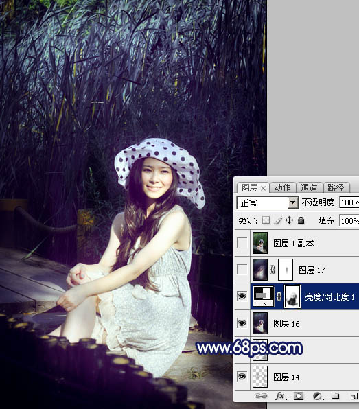 Photoshop打造暗调青紫色外景人物图片