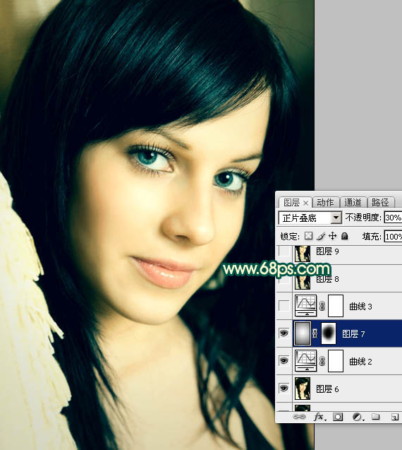 Photoshop将美女图片调成暗调橙绿色