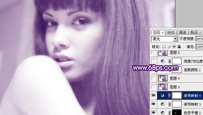 Photoshop为人物图片加上清爽的蓝紫色