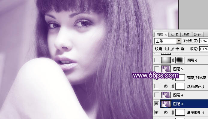 Photoshop为人物图片加上清爽的蓝紫色
