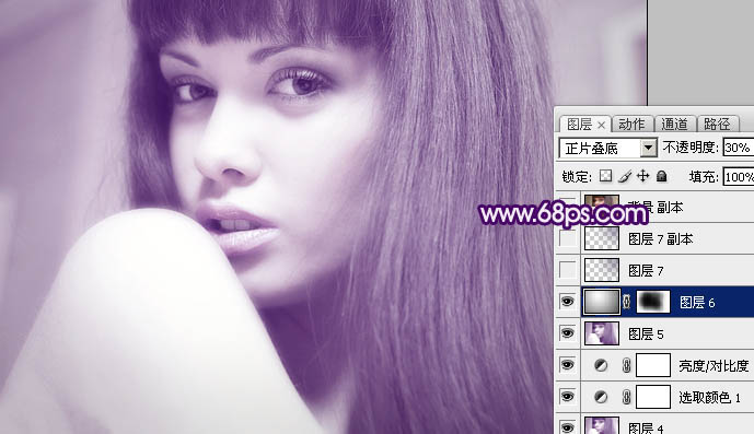 Photoshop为人物图片加上清爽的蓝紫色