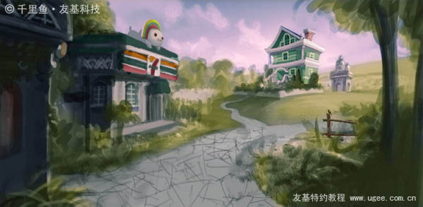 photoshop鼠绘梦幻的绿色卡通小村庄