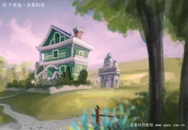 photoshop鼠绘梦幻的绿色卡通小村庄