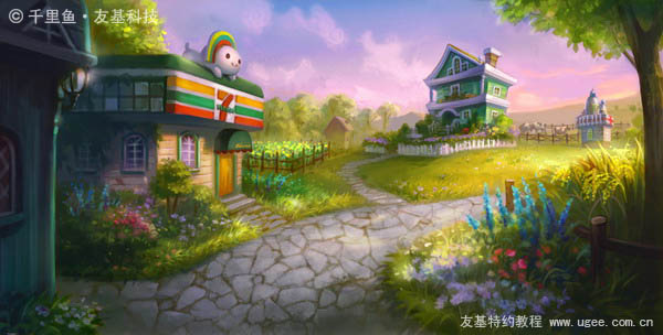 photoshop鼠绘梦幻的绿色卡通小村庄