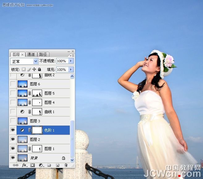 Photoshop调出海景人物图片纯美的蓝色调
