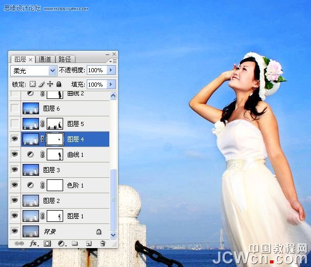 Photoshop调出海景人物图片纯美的蓝色调