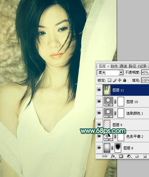 Photoshop将人物图片调成淡淡的古典黄青色