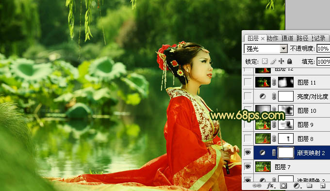 Photoshop下将外景人物图片调成古典暗绿色