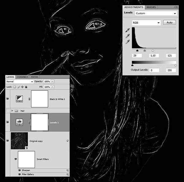 Photoshop将美女图片处理成光影艺术插画