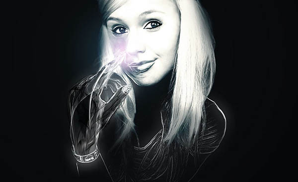 Photoshop将美女图片处理成光影艺术插画