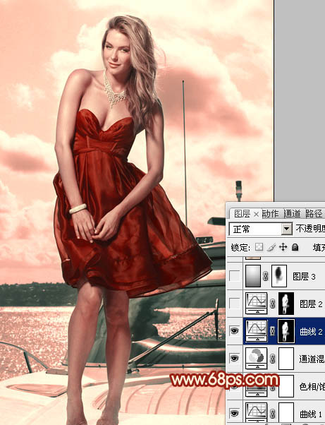 Photoshop将外景人物图片调成甜美的粉红色