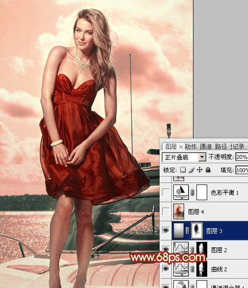 Photoshop将外景人物图片调成甜美的粉红色