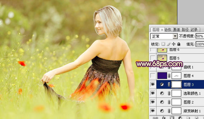 Photoshop将外景人物图片调成甜美的紫黄色