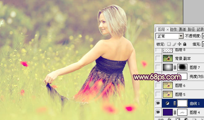 Photoshop将外景人物图片调成甜美的紫黄色